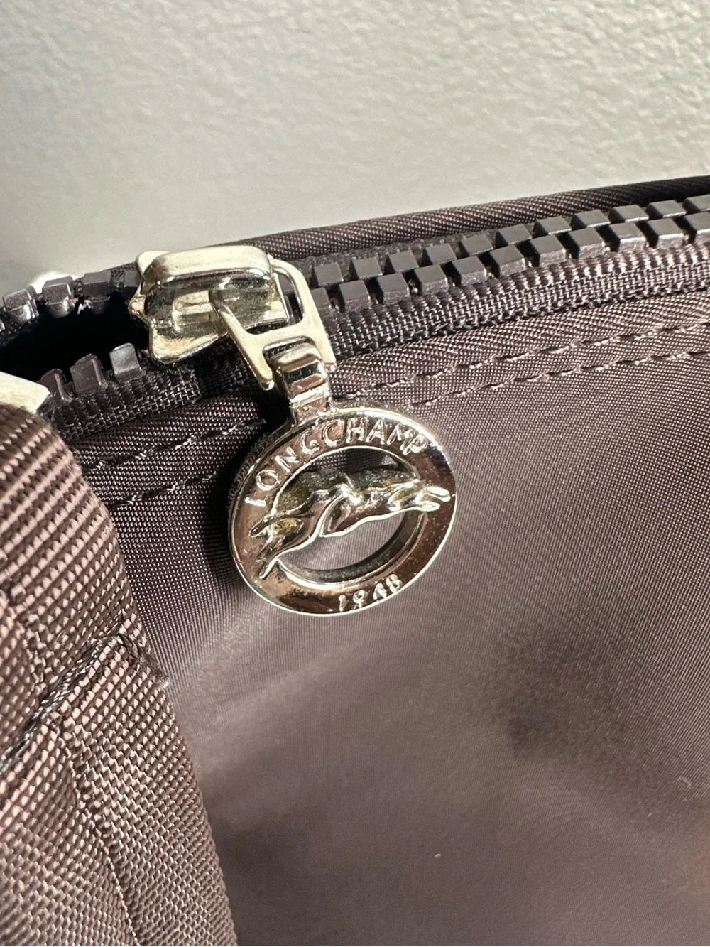 LONGCHAMP Le Pliage Original Dark Brown Tote Silver Hardware